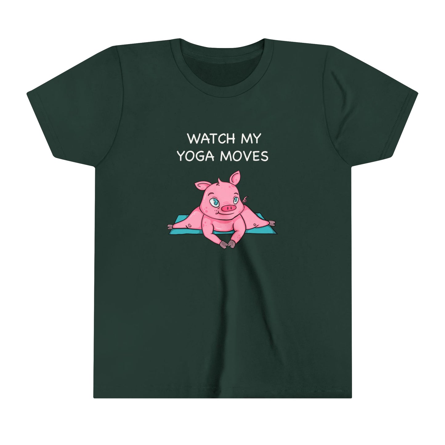 Piggy-Yoga Moves, Youth Short Sleeve Tee-Cartoon Yoga