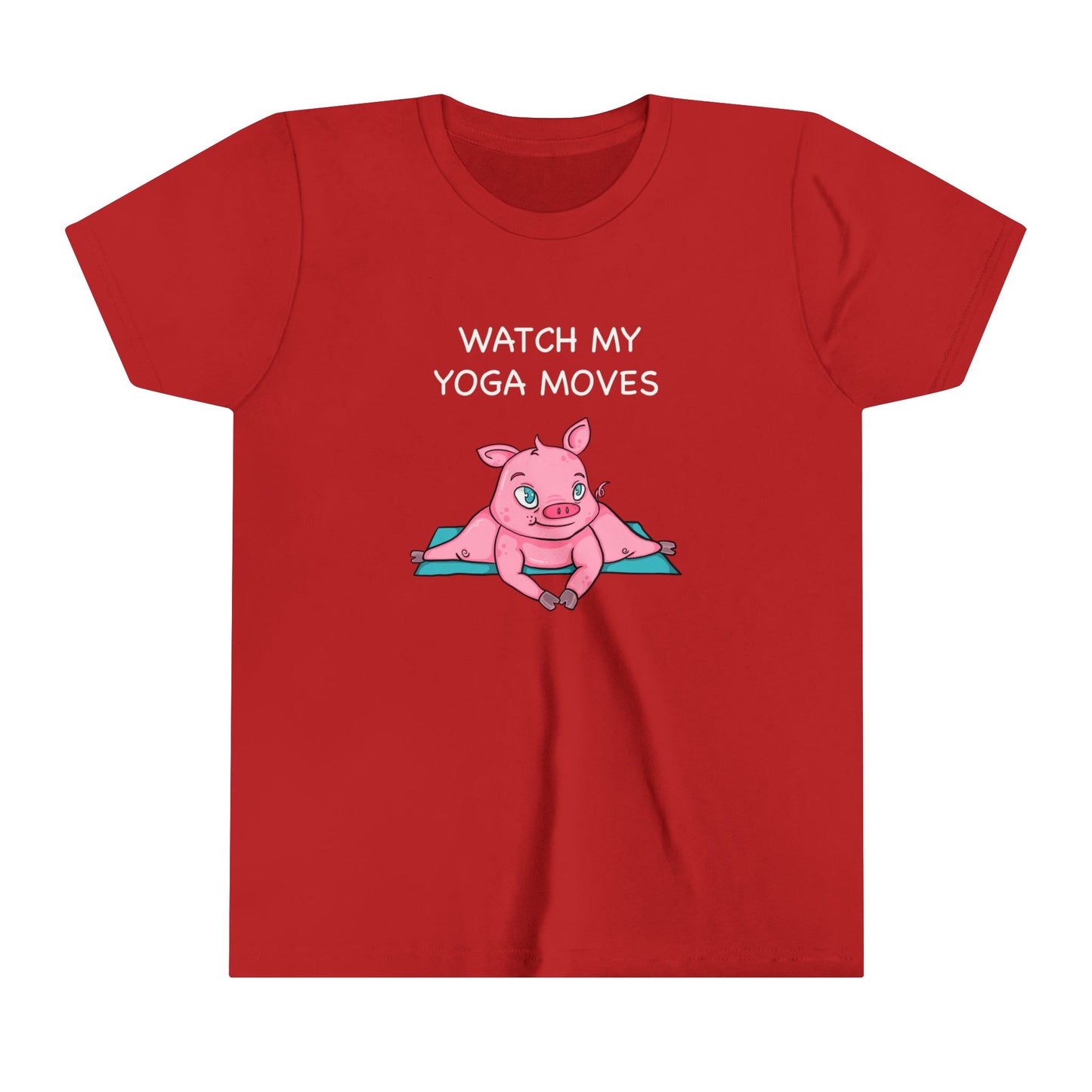 Piggy-Yoga Moves, Youth Short Sleeve Tee-Cartoon Yoga